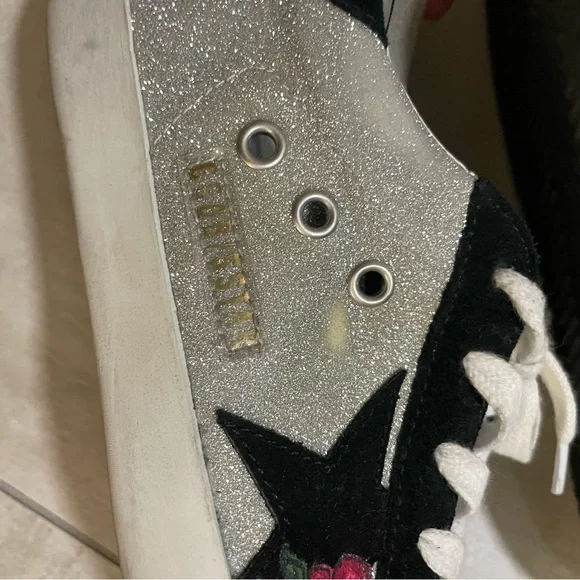 Golden Goose superstar glitter with hand paintedflowers 38 7